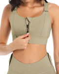 Women's Zipper Front High-Strength Support Adjustable Straps Cross Back Short Fitness Sports Bra
