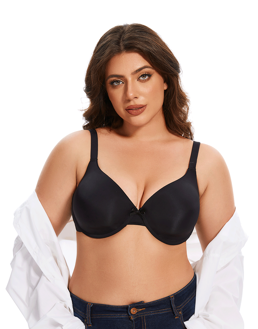Mesh Curvy Lightly Padded T-Shirt Bra -BLACK