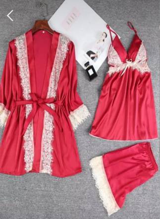 Bridal Silk Gown 3 Piece Set - Red